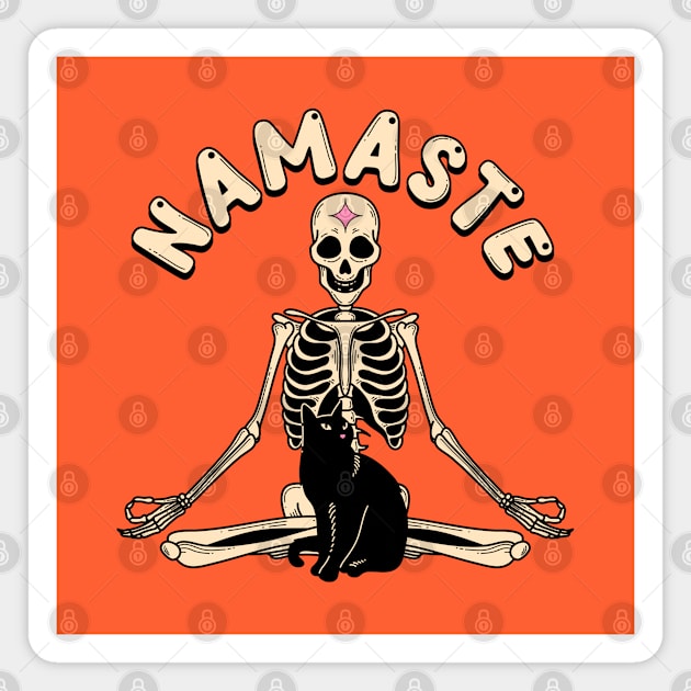 Yoga Namaste Black Cat in orange Magnet by The Charcoal Cat Co.